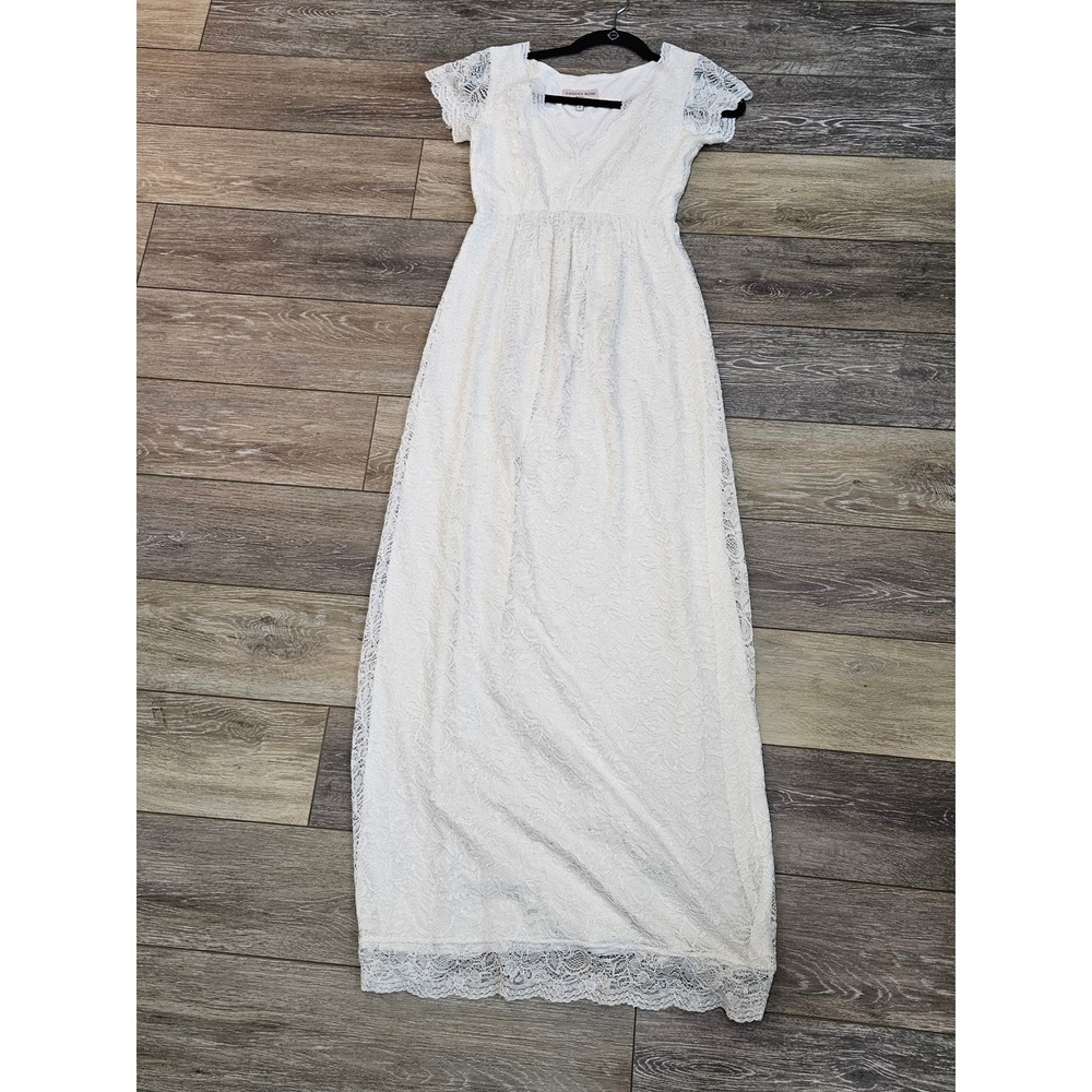 Tiffany Rose Bridal White Lace Maxi Dress V-Neck Short Sleeve Wedding Gown Sz 0